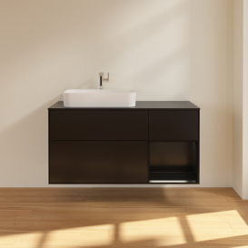 Тумба под раковину Villeroy & Boch Finion 120х50,1 см с подсветкой МДФ черный матовый лак/стекло черное матовое G402PDPD