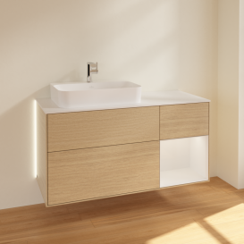 Тумба под раковину Villeroy & Boch Finion 120х50,1 см с подсветкой МДФ шпон дуба/стекло белое матовое G401GFPC