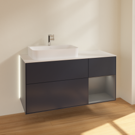 Тумба под раковину Villeroy & Boch Finion 120х50,1 см с подсветкой МДФ темно-синий матовый лак/стекло белое матовое G401GKHG