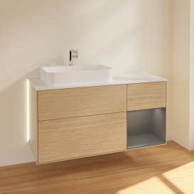 Тумба под раковину Villeroy & Boch Finion 120х50,1 см с подсветкой МДФ шпон дуба/стекло белое матовое G401GKPC