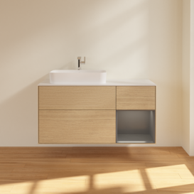 Тумба под раковину Villeroy & Boch Finion 120х50,1 см с подсветкой МДФ шпон дуба/стекло белое матовое G401GKPC