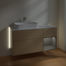 Тумба под раковину Villeroy & Boch Finion 120х50,1 см с подсветкой МДФ шпон дуба/стекло белое матовое G401GKPC