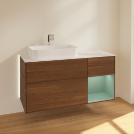 Тумба под раковину Villeroy & Boch Finion 120х50,1 см с подсветкой МДФ шпон грецкого ореха/стекло белое матовое G401GMGN