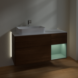 Тумба под раковину Villeroy & Boch Finion 120х50,1 см с подсветкой МДФ шпон грецкого ореха/стекло белое матовое G401GMGN