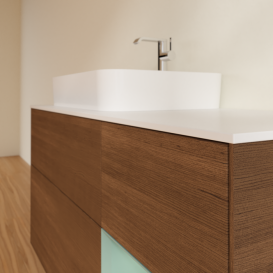 Тумба под раковину Villeroy & Boch Finion 120х50,1 см с подсветкой МДФ шпон грецкого ореха/стекло белое матовое G401GMGN