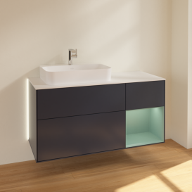 Тумба под раковину Villeroy & Boch Finion 120х50,1 см с подсветкой МДФ темно-синий матовый лак/стекло белое матовое G401GMHG