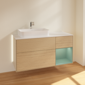 Тумба під раковину Villeroy & Boch Finion 120х50,1 см із підсвічуванням МДФ шпон дуба/скло біле матове G401GMPC