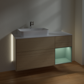 Тумба під раковину Villeroy & Boch Finion 120х50,1 см із підсвічуванням МДФ шпон дуба/скло біле матове G401GMPC