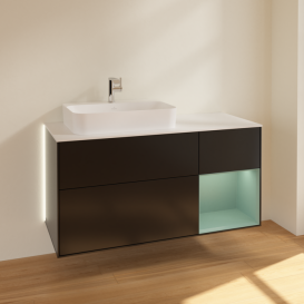 Тумба под раковину Villeroy & Boch Finion 120х50,1 см с подсветкой МДФ черный матовый лак/стекло белое матовое G401GMPD