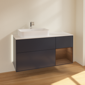 Тумба под раковину Villeroy & Boch Finion 120х50,1 см с подсветкой МДФ темно-синий матовый лак/стекло белое матовое G401GNHG