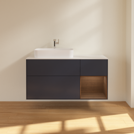 Тумба под раковину Villeroy & Boch Finion 120х50,1 см с подсветкой МДФ темно-синий матовый лак/стекло белое матовое G401GNHG