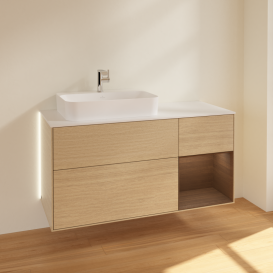 Тумба под раковину Villeroy & Boch Finion 120х50,1 см с подсветкой МДФ шпон дуба/стекло белое матовое G401GNPC