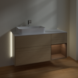 Тумба под раковину Villeroy & Boch Finion 120х50,1 см с подсветкой МДФ шпон дуба/стекло белое матовое G401GNPC