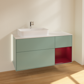 Тумба под раковину Villeroy & Boch Finion 120х50,1 см с подсветкой МДФ оливковый матовый лак/стекло белое матовое G401HBGM