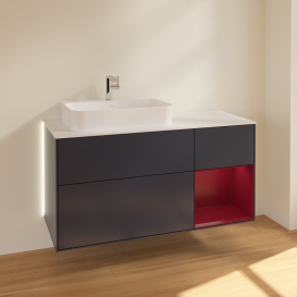 Тумба под раковину Villeroy & Boch Finion 120х50,1 см с подсветкой МДФ темно-синий матовый лак/стекло белое матовое G401HBHG