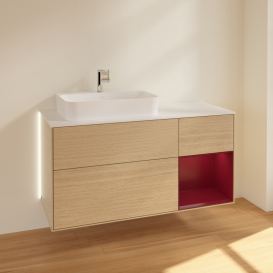 Тумба под раковину Villeroy & Boch Finion 120х50,1 см с подсветкой МДФ шпон дуба/стекло белое матовое G401HBPC