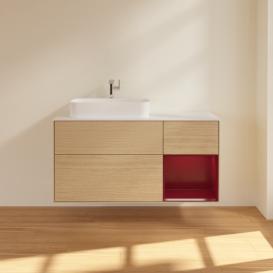 Тумба под раковину Villeroy & Boch Finion 120х50,1 см с подсветкой МДФ шпон дуба/стекло белое матовое G401HBPC