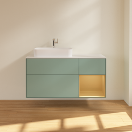 Тумба под раковину Villeroy & Boch Finion 120х50,1 см с подсветкой МДФ оливковый матовый лак/стекло белое матовое G401HFGM