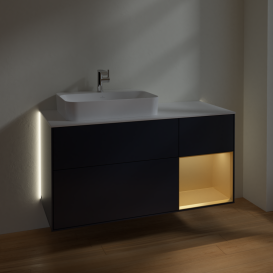 Тумба под раковину Villeroy & Boch Finion 120х50,1 см с подсветкой МДФ темно-синий матовый лак/стекло белое матовое G401HFHG