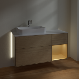 Тумба под раковину Villeroy & Boch Finion 120х50,1 см с подсветкой МДФ шпон дуба/стекло белое матовое G401HFPC