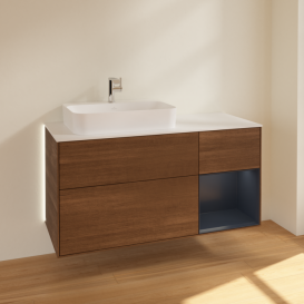 Тумба под раковину Villeroy & Boch Finion 120х50,1 см с подсветкой МДФ шпон грецкого ореха/стекло белое матовое G401HGGN