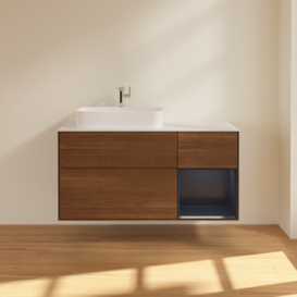 Тумба под раковину Villeroy & Boch Finion 120х50,1 см с подсветкой МДФ шпон грецкого ореха/стекло белое матовое G401HGGN