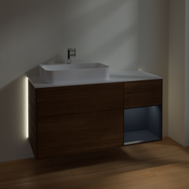 Тумба под раковину Villeroy & Boch Finion 120х50,1 см с подсветкой МДФ шпон грецкого ореха/стекло белое матовое G401HGGN