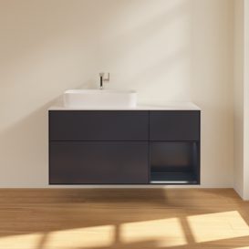Тумба под раковину Villeroy & Boch Finion 120х50,1 см с подсветкой МДФ темно-синий матовый лак/стекло белое матовое G401HGHG