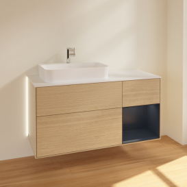 Тумба под раковину Villeroy & Boch Finion 120х50,1 см с подсветкой МДФ шпон дуба/стекло белое матовое G401HGPC