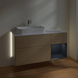 Тумба под раковину Villeroy & Boch Finion 120х50,1 см с подсветкой МДФ шпон дуба/стекло белое матовое G401HGPC