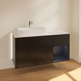 Тумба під раковину Villeroy & Boch Finion 120х50,1 см із підсвічуванням МДФ чорний матовий лак/скло біле матове G401HGPD