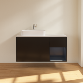 Тумба під раковину Villeroy & Boch Finion 120х50,1 см із підсвічуванням МДФ чорний матовий лак/скло біле матове G401HGPD