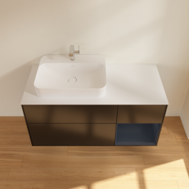 Тумба під раковину Villeroy & Boch Finion 120х50,1 см із підсвічуванням МДФ чорний матовий лак/скло біле матове G401HGPD