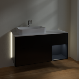 Тумба під раковину Villeroy & Boch Finion 120х50,1 см із підсвічуванням МДФ чорний матовий лак/скло біле матове G401HGPD