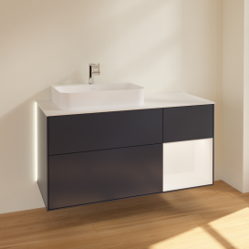 Тумба під раковину Villeroy & Boch Finion 120х50,1 см із підсвічуванням МДФ темно-синій матовий лак/скло біле матове G401MTHG