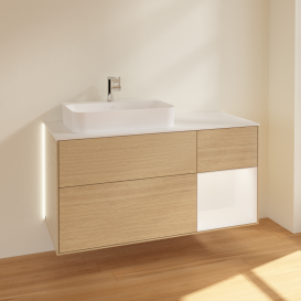 Тумба под раковину Villeroy & Boch Finion 120х50,1 см с подсветкой МДФ шпон дуба/стекло белое матовое G401MTPC