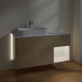 Тумба под раковину Villeroy & Boch Finion 120х50,1 см с подсветкой МДФ шпон дуба/стекло белое матовое G401MTPC