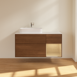 Тумба под раковину Villeroy & Boch Finion 120х50,1 см с подсветкой МДФ шпон грецкого ореха/стекло белое матовое G401PCGN