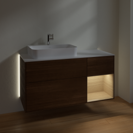 Тумба под раковину Villeroy & Boch Finion 120х50,1 см с подсветкой МДФ шпон грецкого ореха/стекло белое матовое G401PCGN