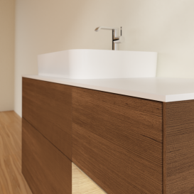 Тумба под раковину Villeroy & Boch Finion 120х50,1 см с подсветкой МДФ шпон грецкого ореха/стекло белое матовое G401PCGN