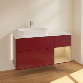 Тумба под раковину Villeroy & Boch Finion 120х50,1 см с подсветкой МДФ пион матовый лак/стекло белое матовое G401PCHB