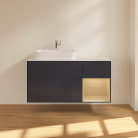 Тумба под раковину Villeroy & Boch Finion 120х50,1 см с подсветкой МДФ темно-синий матовый лак/стекло белое матовое G401PCHG