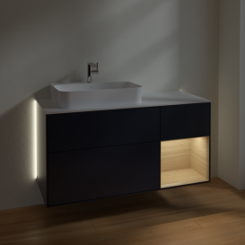 Тумба под раковину Villeroy & Boch Finion 120х50,1 см с подсветкой МДФ темно-синий матовый лак/стекло белое матовое G401PCHG