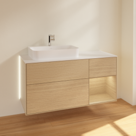 Тумба под раковину Villeroy & Boch Finion 120х50,1 см с подсветкой МДФ шпон дуба/стекло белое матовое G401PCPC