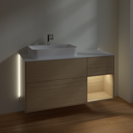 Тумба под раковину Villeroy & Boch Finion 120х50,1 см с подсветкой МДФ шпон дуба/стекло белое матовое G401PCPC