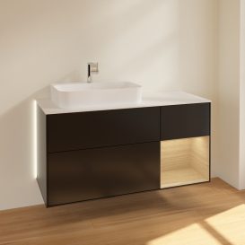 Тумба под раковину Villeroy & Boch Finion 120х50,1 см с подсветкой МДФ черный матовый лак/стекло белое матовое G401PCPD