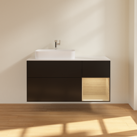 Тумба под раковину Villeroy & Boch Finion 120х50,1 см с подсветкой МДФ черный матовый лак/стекло белое матовое G401PCPD