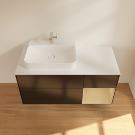 Тумба под раковину Villeroy & Boch Finion 120х50,1 см с подсветкой МДФ черный матовый лак/стекло белое матовое G401PCPD