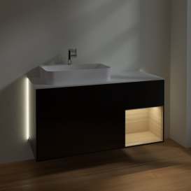 Тумба под раковину Villeroy & Boch Finion 120х50,1 см с подсветкой МДФ черный матовый лак/стекло белое матовое G401PCPD