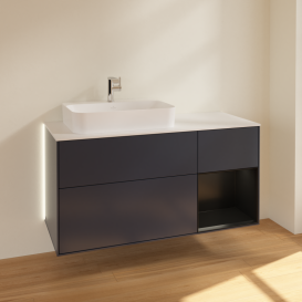 Тумба под раковину Villeroy & Boch Finion 120х50,1 см с подсветкой МДФ темно-синий матовый лак/стекло белое матовое G401PDHG